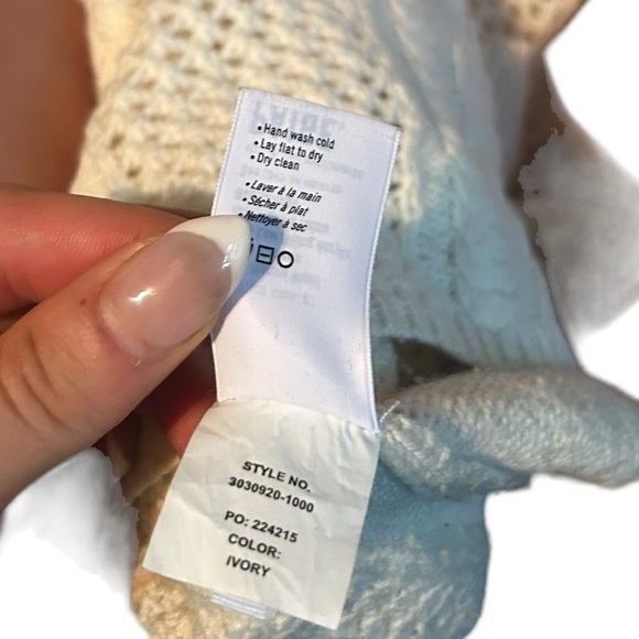 PAIGE long sleeve scoop neck knit crochet sweater merino polyester ivory small - Picture 7 of 9